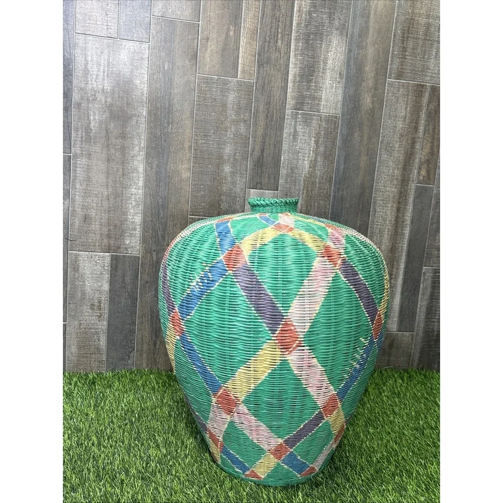 Vintage Handwoven African Coil Basket Large Tribal Wicker Vessel Boho Global